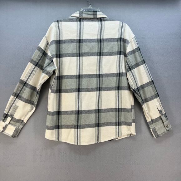 Zara Button Down Top Women's Size 13/14 Beige Plaid Woven Long Sleeve Flannel - Picture 8 of 10